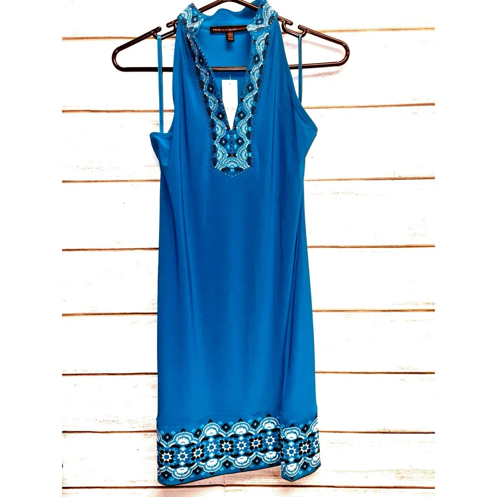 Sz S White House Black Market Halter Neck Embroidered Chemise Ocean Tropic Color